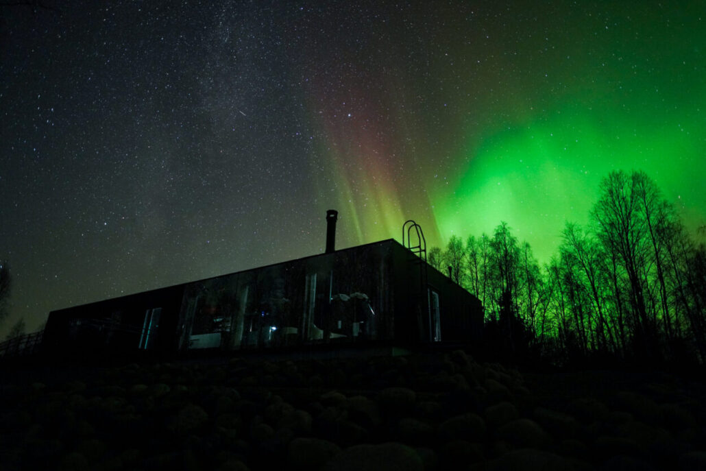 Northern Lights over the Silver Birch Resort, Rovaniemi, Lapland